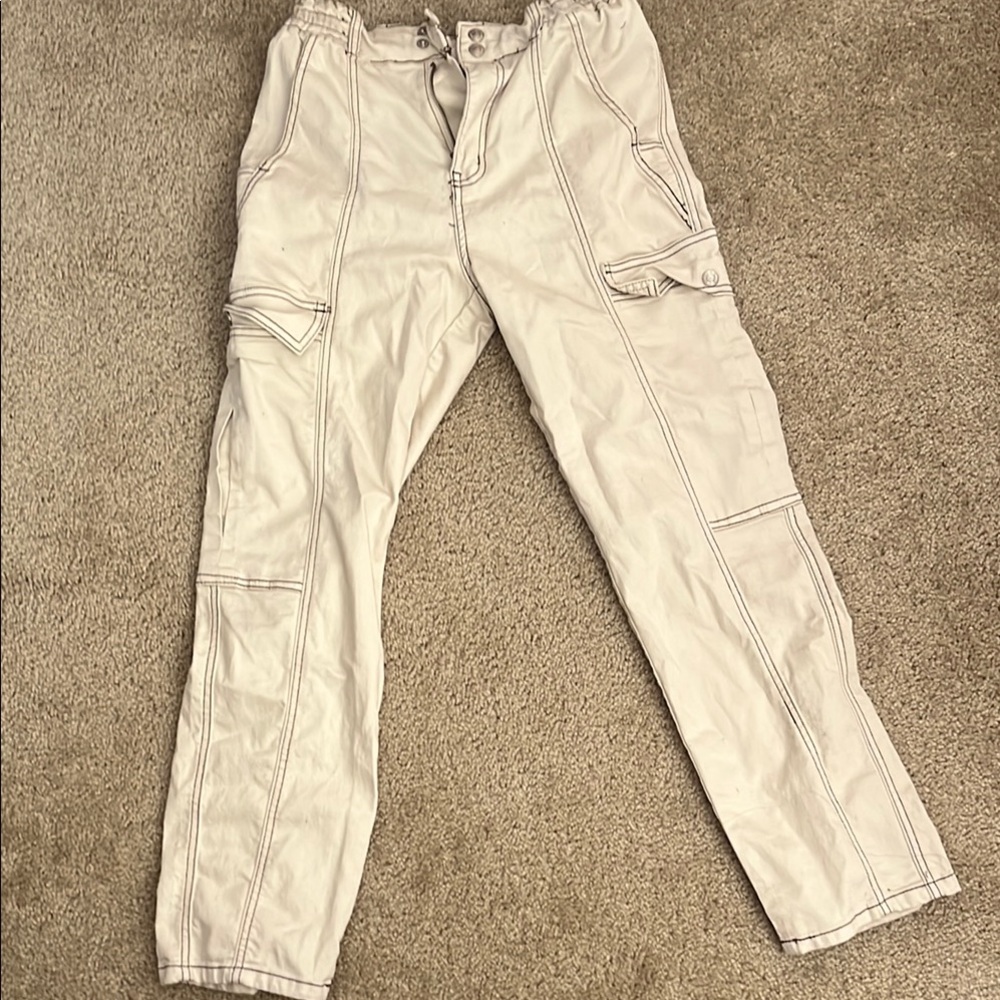 Cream Cargo Pants with Straight Fit
